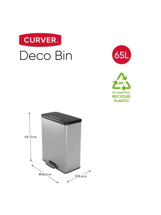 Curver Poljinroskis Deco suorakaide 65 l hopea