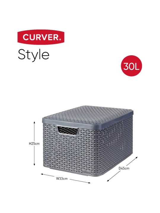Curver Style säilytysrasiat kannella 3 kpl koko L antrasiitti