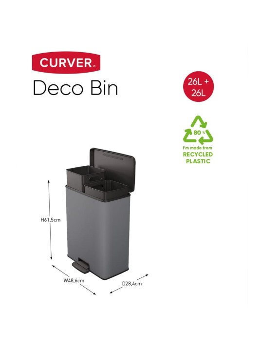 Curver Poljinroskis Deco 26 l + 26 l kylmänharmaa