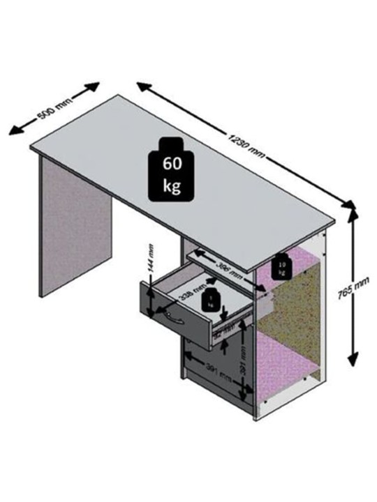 FMD Työpöytä vetolaatikolla 123x50x76,5 cm valkoinen ja musta