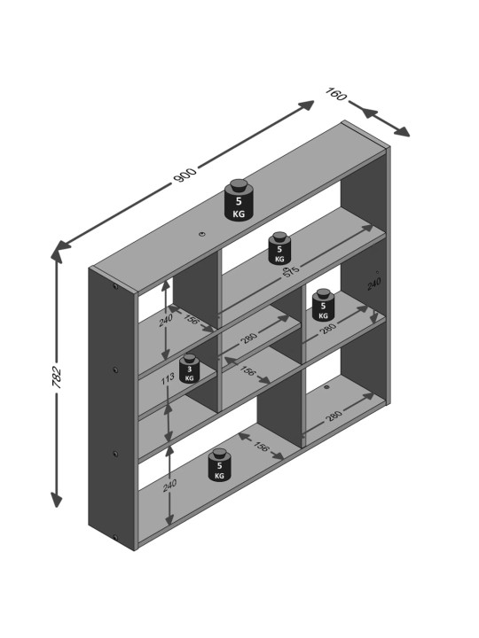 FMD Seinäkiinnitettävä hylly 9 lokeroa tammi