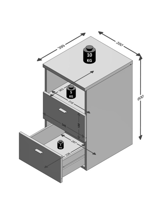 FMD Yöpöytä 2 laatikkoa ja avoin hylly musta