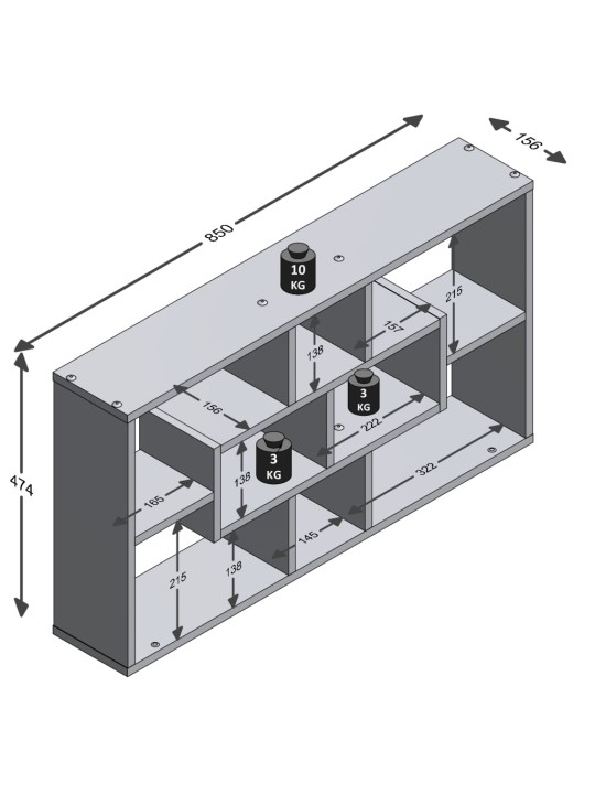 FMD Seinäkiinnitettävä hylly suorakulmainen 8 lokeroa tammi