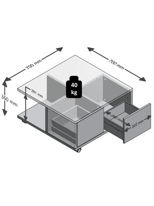 FMD Liikkuva sohvapöytä 70x70x36 cm tammi ja kirkas valkoinen