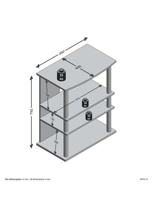 FMD TV/Hi-Fi taso 3 lokeroa 65x40x79,2 cm tammi