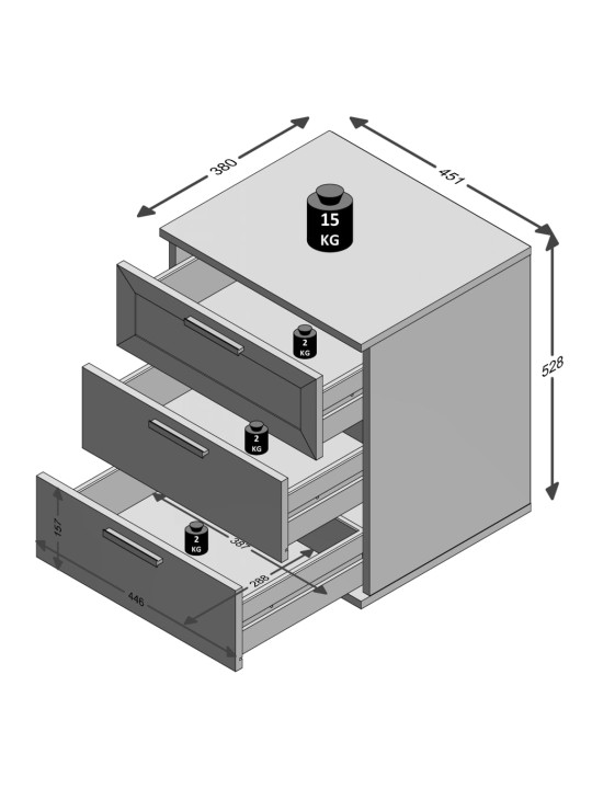 FMD Yöpöytä 3 laatikkoa valkoinen