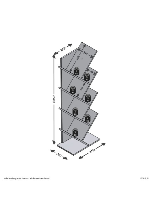 FMD Geometrinen lattiakirjahylly tammi ja musta