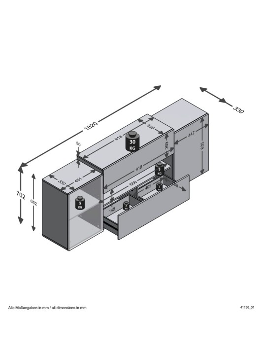 FMD TV / Hi-Fi-taso 182x33x70,2 cm valkoinen ja artesaanitammi