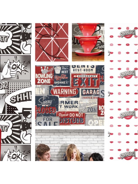 425296 Urban Friends & Coffee Wallpaper Billboards Small Blue and Red