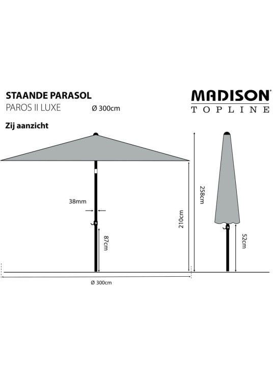 Madison Päivänvarjo Paros II Luxe 300 cm harmaa