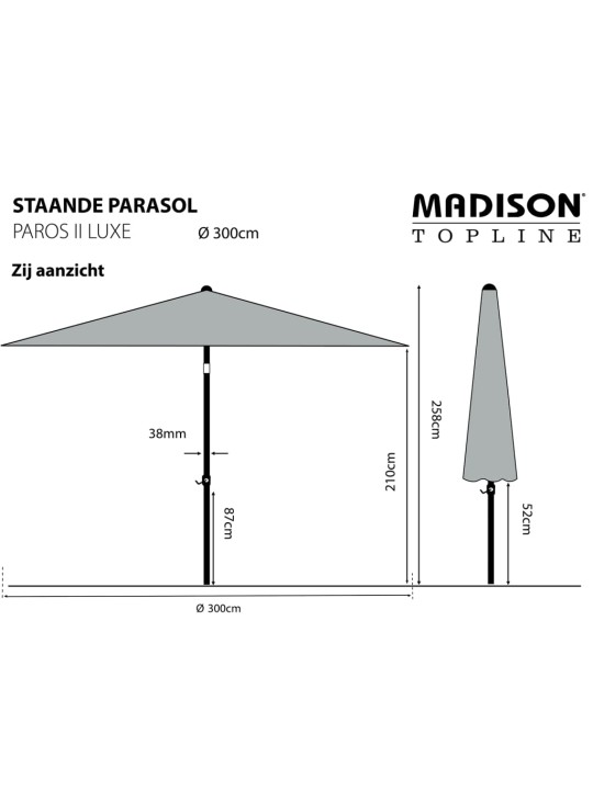 Madison Puutarha-aurinkovarjo Paros II Luxe 300 cm salvianvihreä