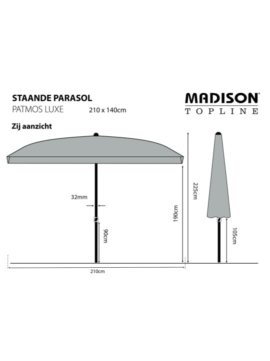 Madison puutarha-aurinkovarjo patmos luxe suorakaide 210x140 cm harmaa