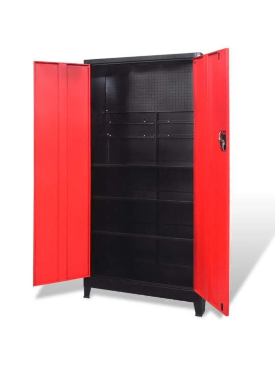 Työkalukaappi 2 ovella teräs 90x40x180 cm musta ja punainen