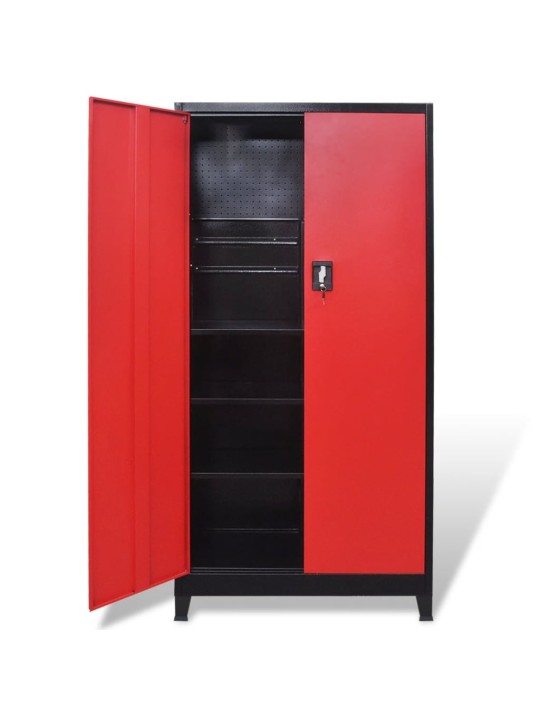 Työkalukaappi 2 ovella teräs 90x40x180 cm musta ja punainen