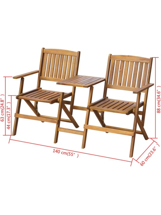 Kokoontaitettava paripenkki ja pieni pöytä 140 cm akaasiapuu