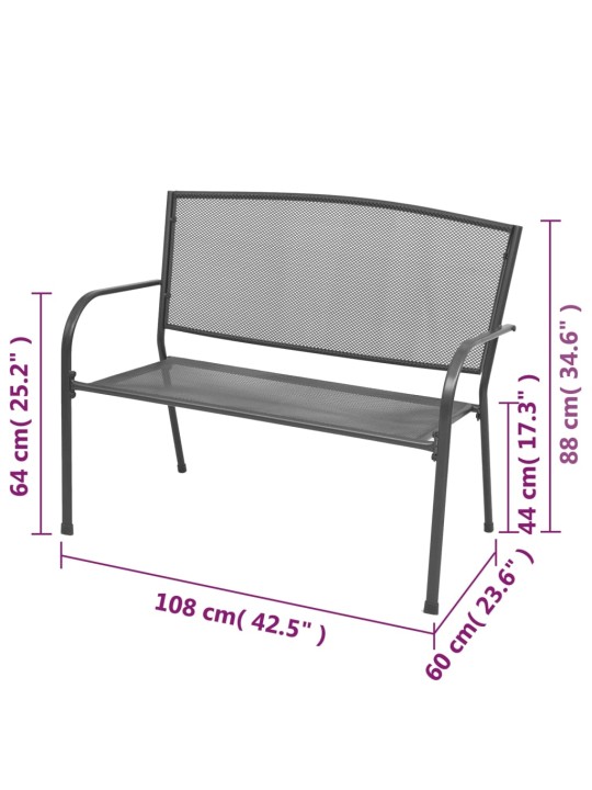 Puutarhapenkki 108 cm teräs ja verkko antrasiitti