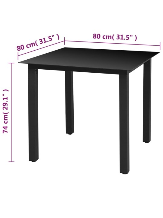 Puutarhapöytä musta 80x80x74 cm alumiini ja lasi