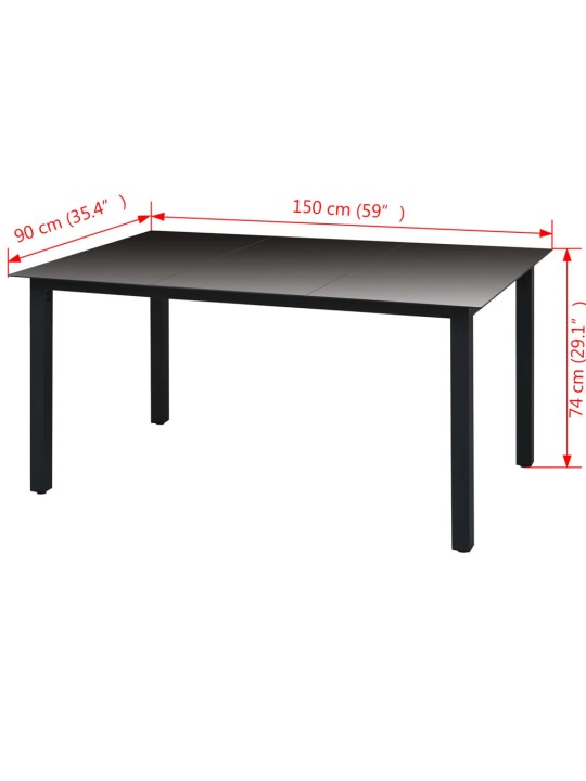 Puutarhapöytä musta 150x90x74 cm alumiini ja lasi