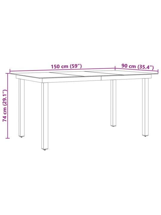 Puutarhapöytä musta 150x90x74 cm alumiini ja lasi