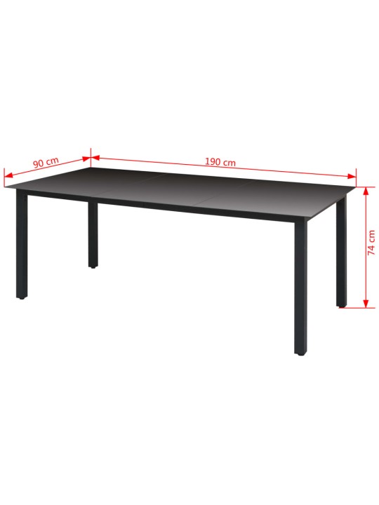 Puutarhapöytä musta 190x90x74 cm alumiini ja lasi