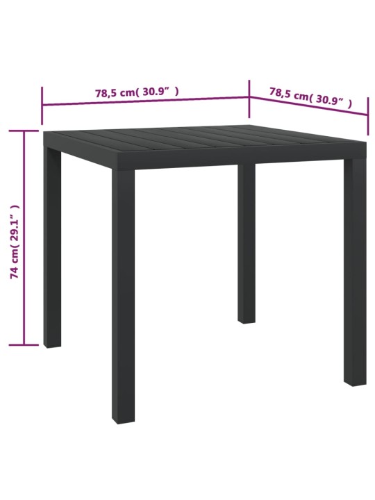 Puutarhapöytä musta 80x80x74 cm alumiini ja WPC