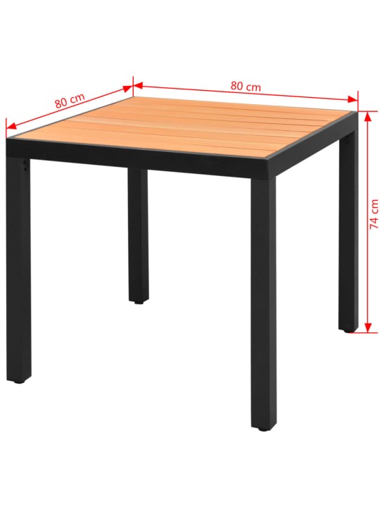 Puutarhapöytä ruskea 80x80x74 cm alumiini ja WPC