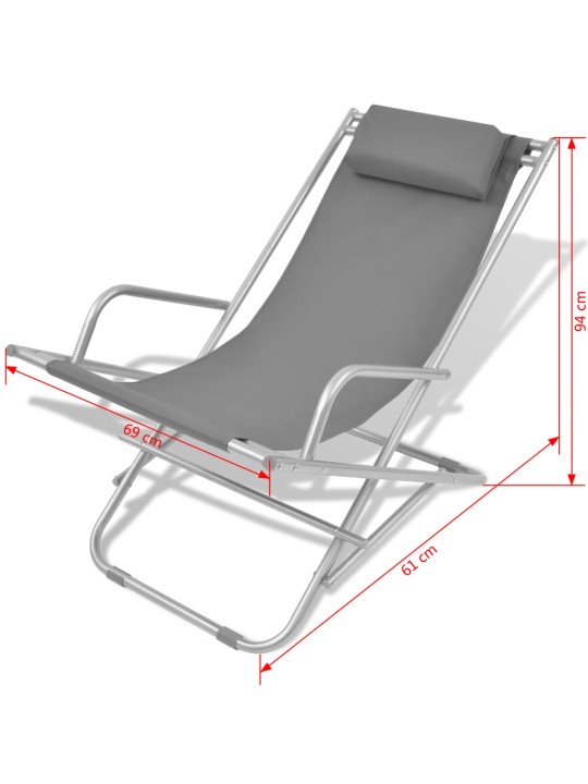 Kallistettavat rantatuolit 2 kpl teräs harmaa