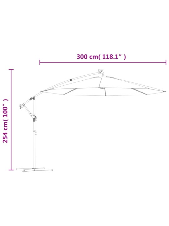 Roikkuva Päivänvarjo LED-valoilla 300cm Metallitanko vihreä