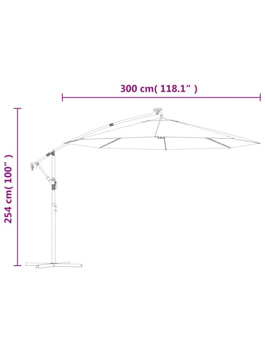 Roikkuva Päivänvarjo LED-valoilla 300cm Metallitanko hiekka