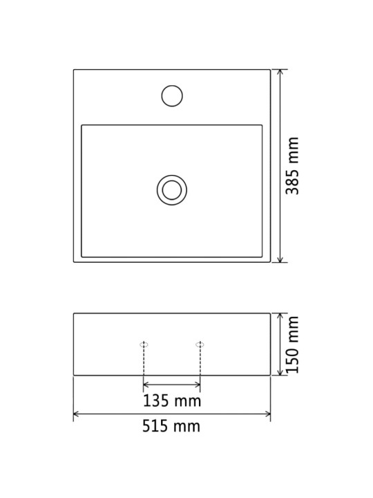 Keraaminen pesuallas hanareiällä 51,5x38,5x15 cm Valkoinen