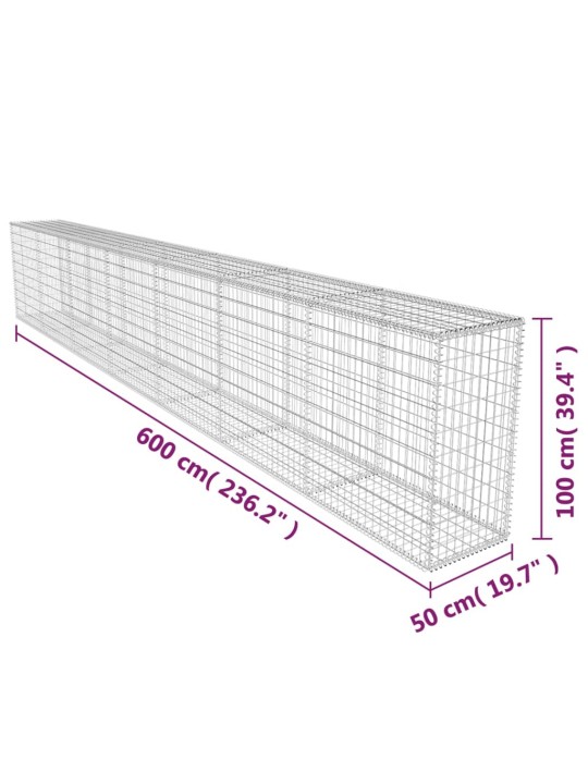 Gabionseinä kannella galvanoitu teräs 600x50x100 cm