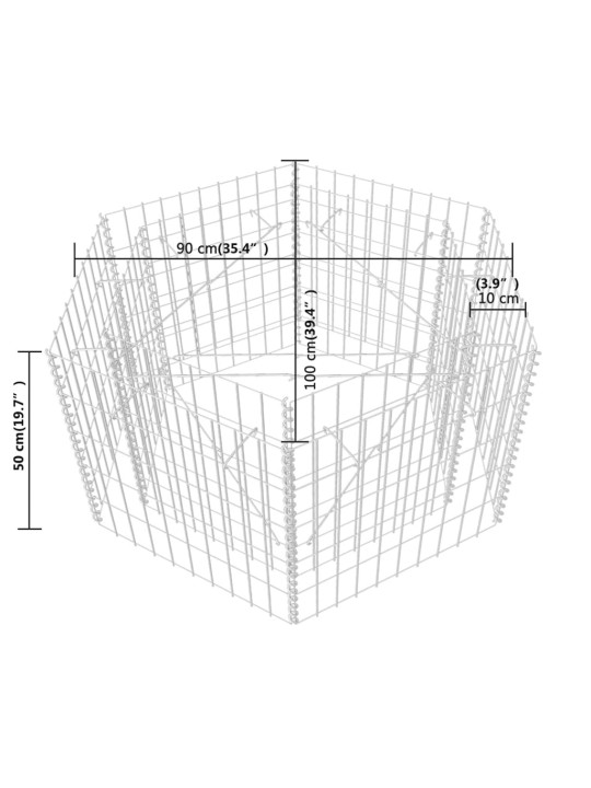 Korotettu kuusikulmainen gabion-/kivikorikehys 100x90x50 cm