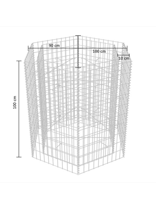 Korotettu kuusikulmainen gabion-/kivikorikehys 100x90x100 cm