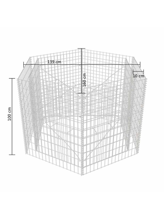 Korotettu kuusikulmainen gabion-/kivikorikehys 160x140x100 cm