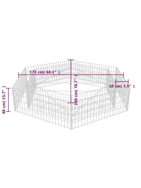 Korotettu kuusikulmainen gabion-/kivikorikehys 200x173x40 cm