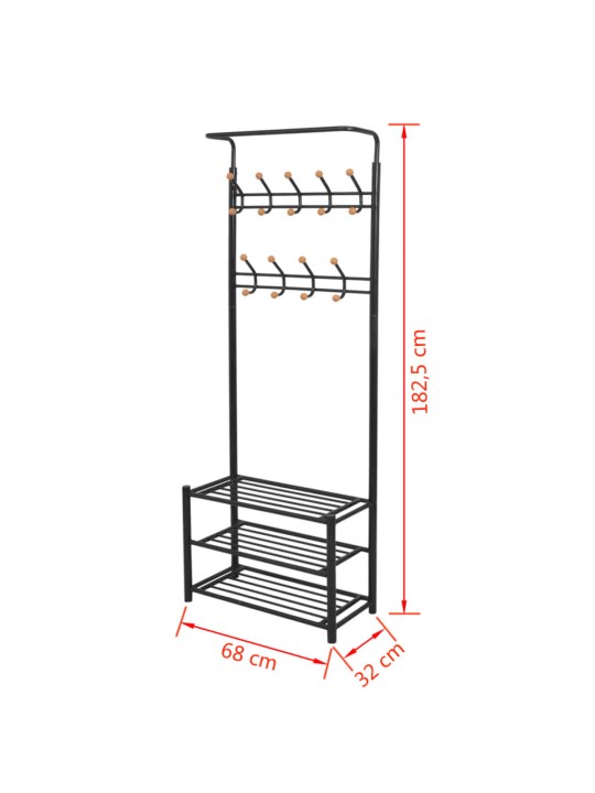Vaatenaulakko kenkätelineellä 68x32x182,5 cm Musta