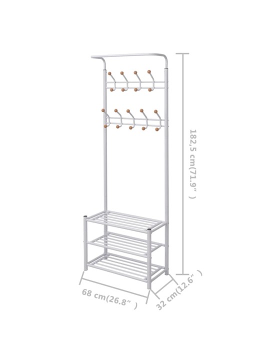 Vaatenaulakko kenkätelineellä 68x32x182,5 cm Valkoinen