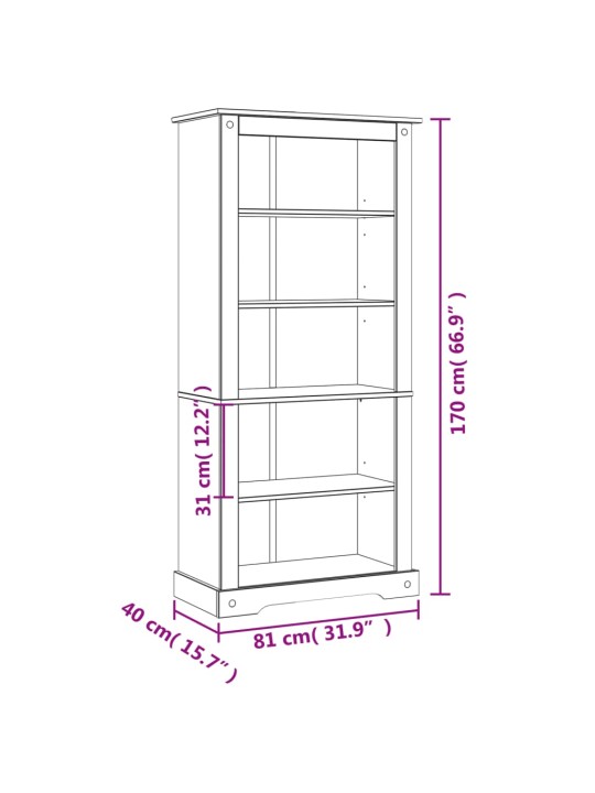 Kirjahylly 5 tasoa Meksikon mänty Corona-sarja 81x40x170 cm