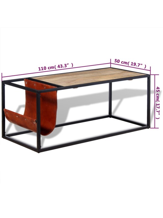 Sohvapöytä nahkaisella lehtitelineellä 110x50x45 cm