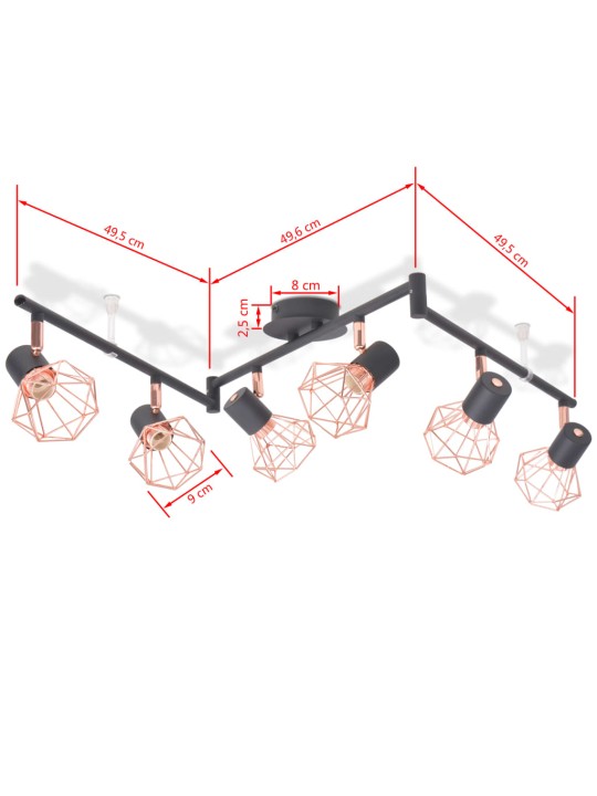Kattovalaisin 6 spottivalolla E14 musta ja kupari