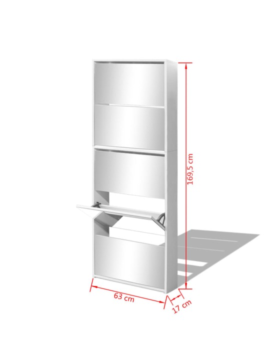 Kenkäkaappi peileillä 5 kerrosta Valkoinen 63x17x169,5 cm