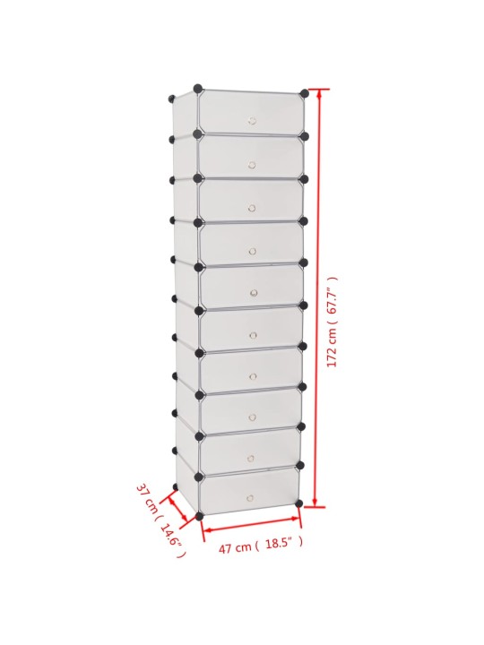 Kenkäteline 10 toisiinsa kiinnitettävällä lokerolla Valkoinen