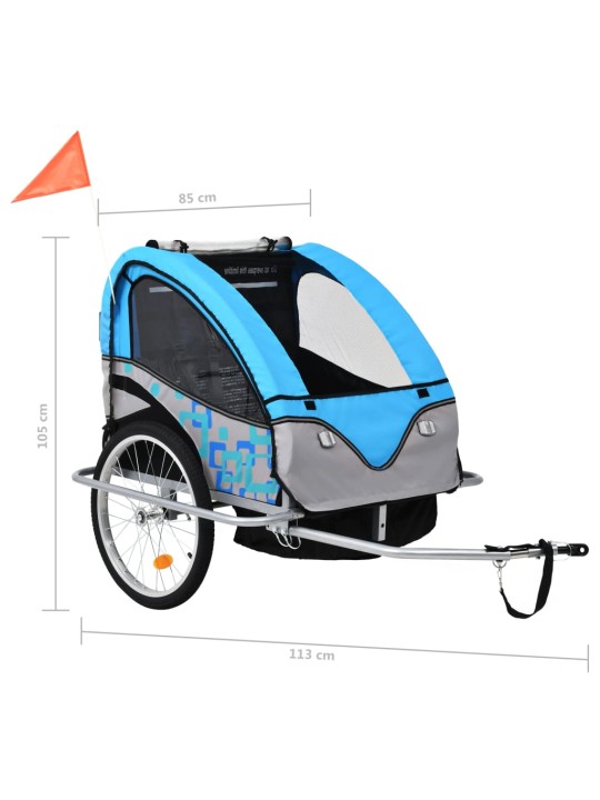 2-in-1 polkupyörän peräkärry/rattaat sininen ja harmaa