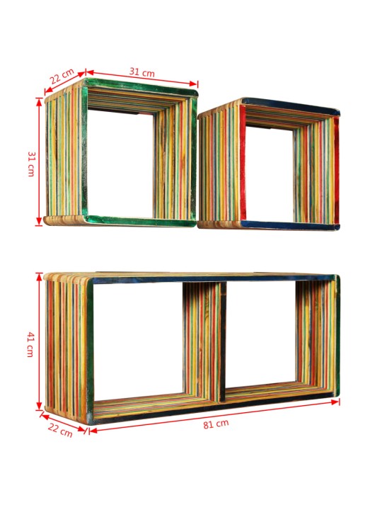 Seinähyllysarja kiinteä kierrätetty tiikki monivärinen