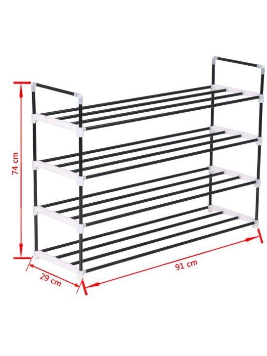 Kenkäteline 4 hyllyllä metalli ja muovi musta