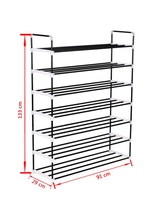 Kenkäteline 7 hyllyllä metalli ja muovi musta