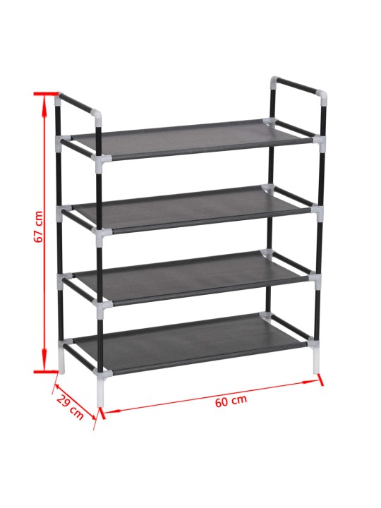 Kenkäteline 4 hyllyllä metalli ja kuitukangas musta