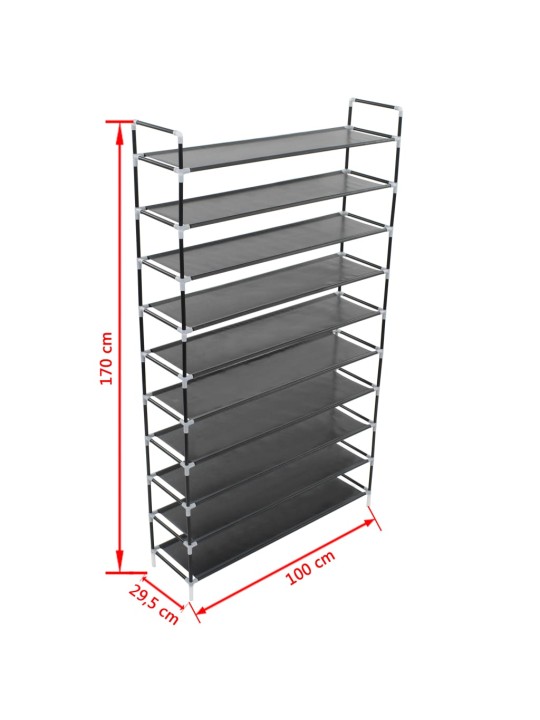 Kenkäteline 10:llä hyllyllä Metalli ja kuitukangas musta