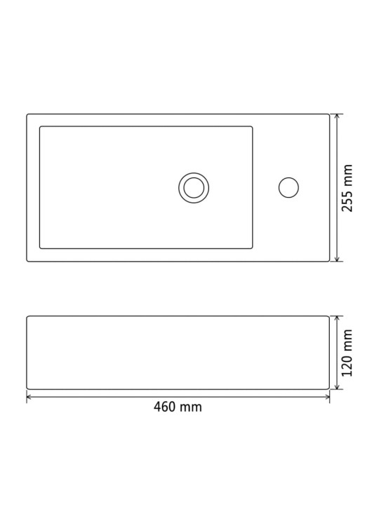 Suorakulmainen pesuallas hanareiällä keramia musta 46x25,5x12cm