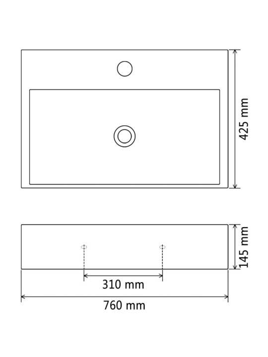 Keraaminen pesuallas hanareiällä 76x42,5x14,5 cm musta